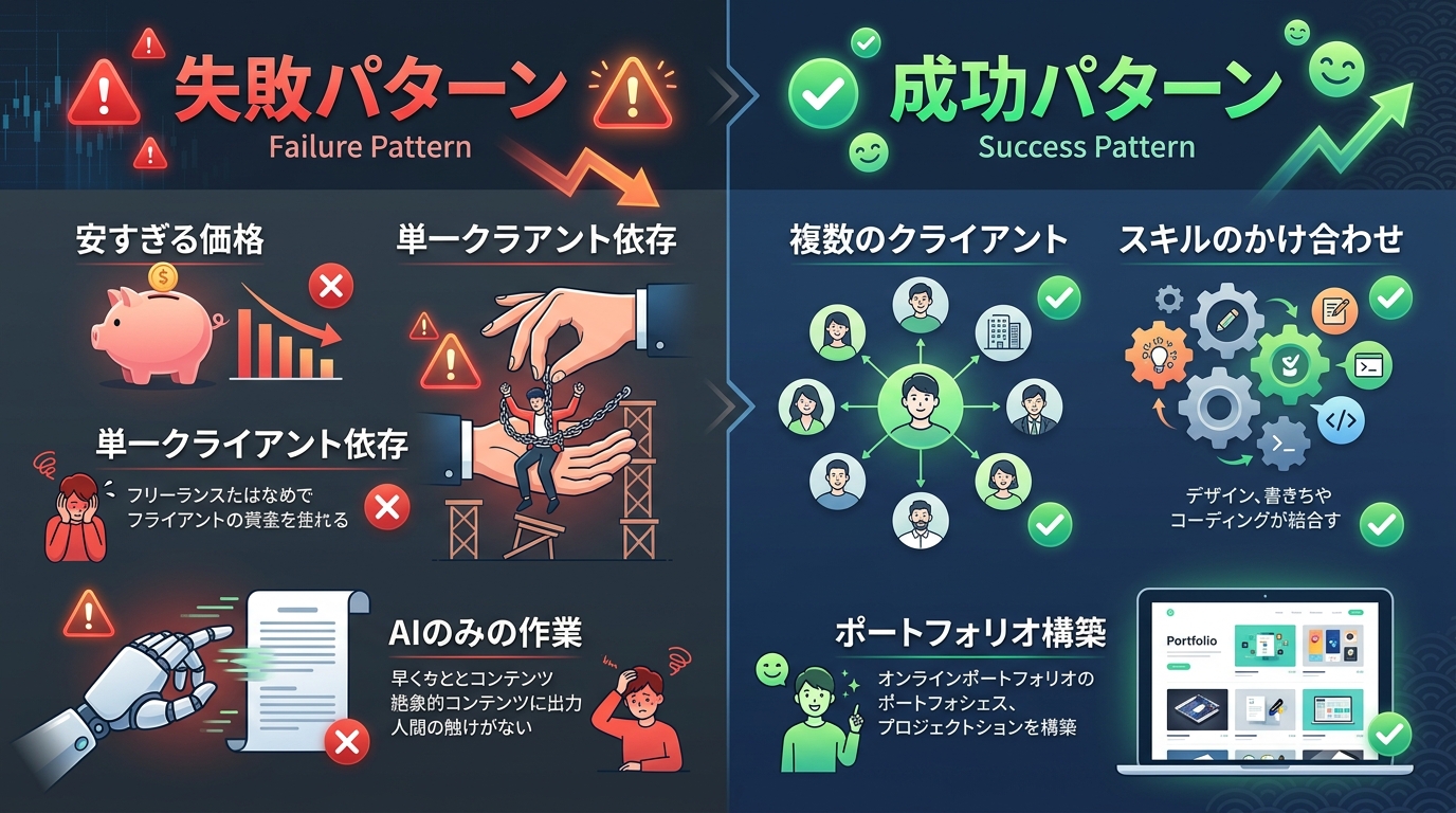 AI副業フリーランスの失敗パターンと成功パターンの比較