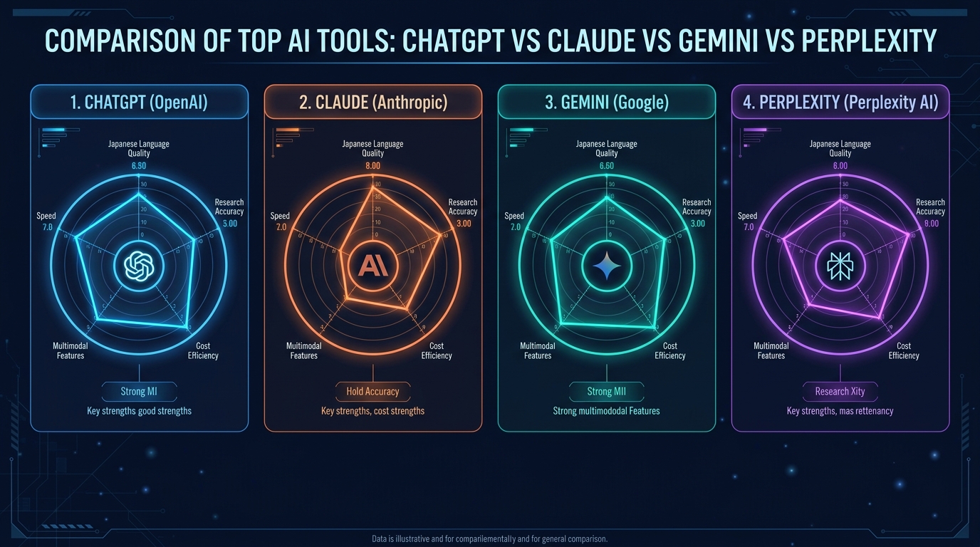 ChatGPT・Claude・Gemini・Perplexity 機能比較チャート
