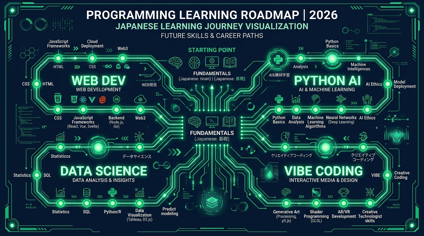 プログラミング学習ロードマップ2026年版 — 目的別4コース完全ガイド