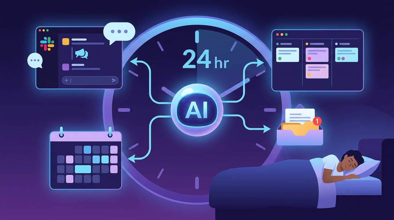 Custom Agentsが24時間自律的に業務を自動化する様子