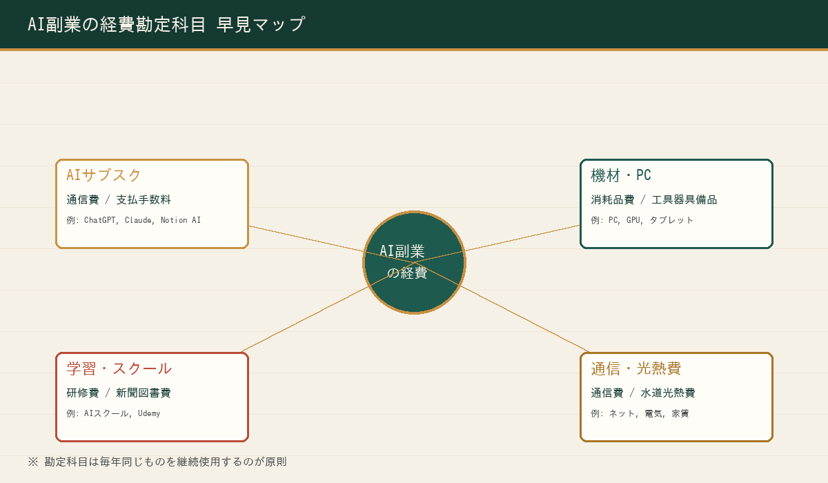 AI副業の経費勘定科目早見表