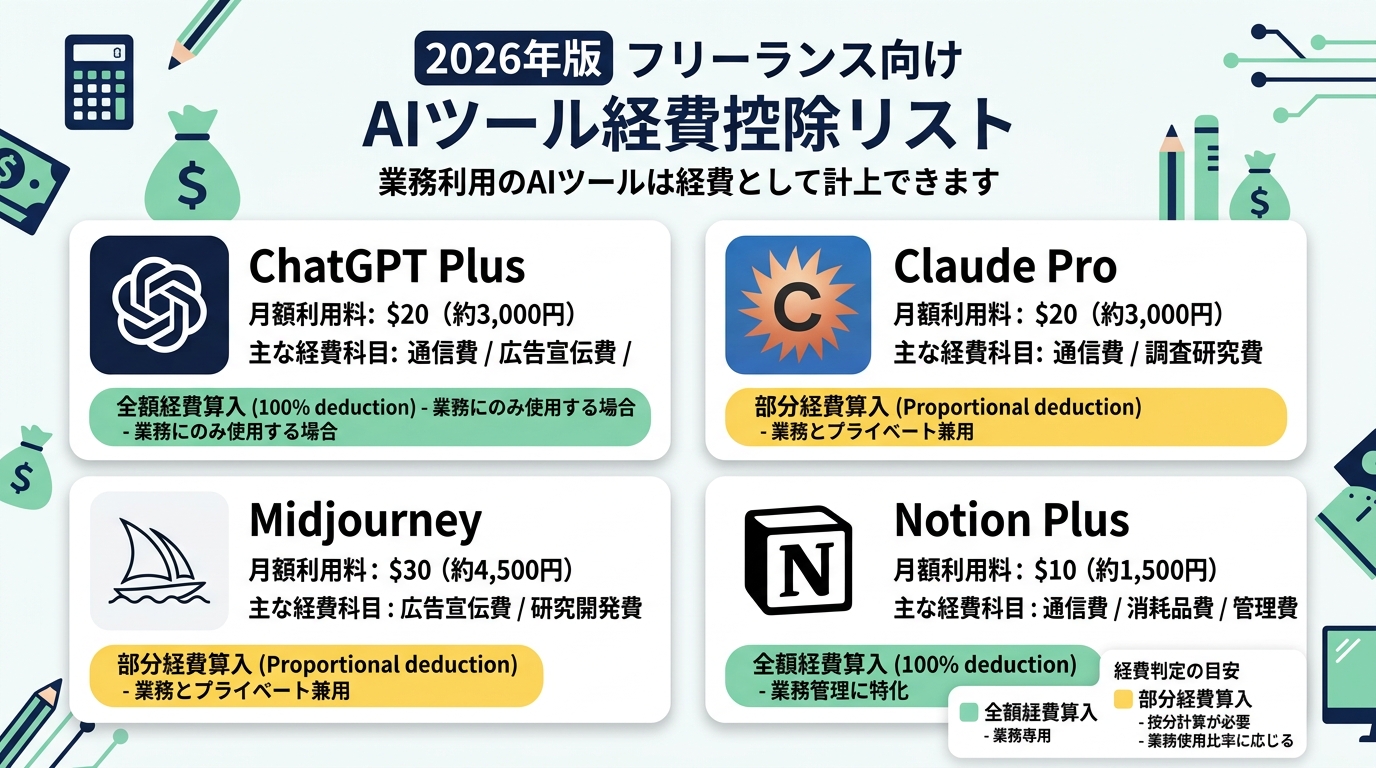 AI副業で経費にできるツール・費用一覧 2026年版