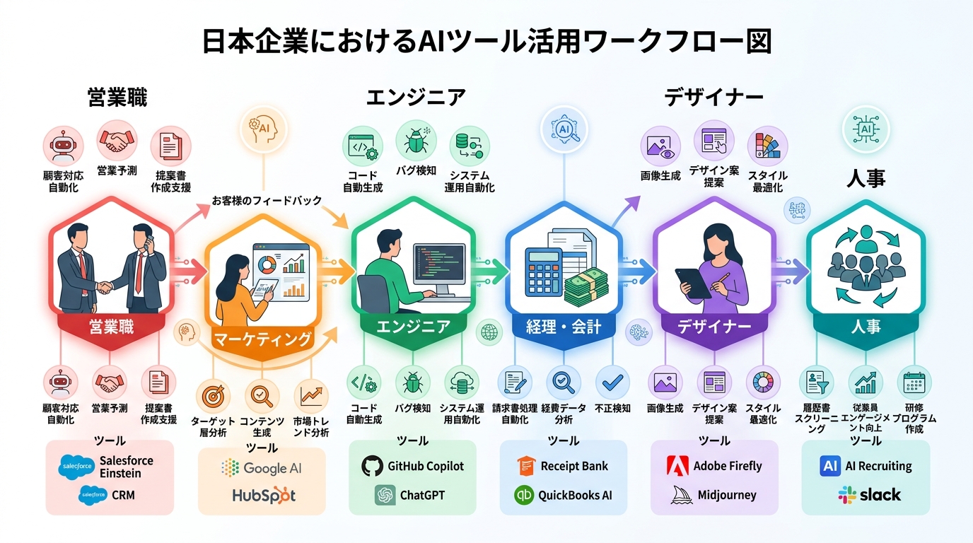 職種別AIツール活用ワークフロー構成図