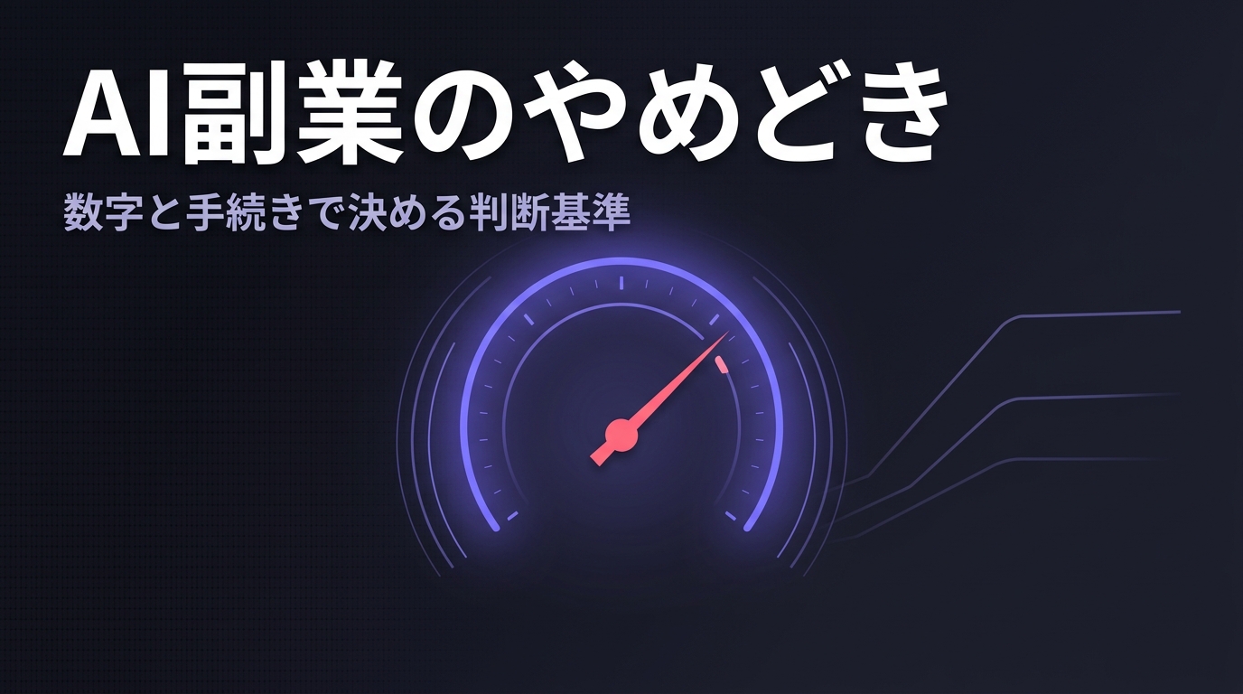 AI副業のやめどきを判断する計器を模したイメージ。針が判定の境界線上にある